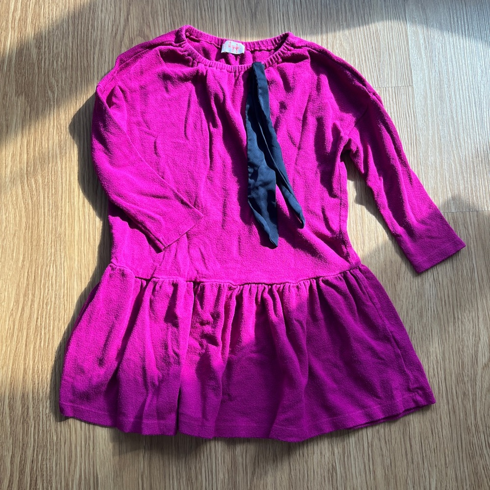 Il Gufo Fuchsia Long-Sleeve Dress with Black Accent/Ribbon for bow